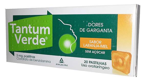 Tantum Verde Laranja-Mel Sem Açucar, 3 mg x 20 pst