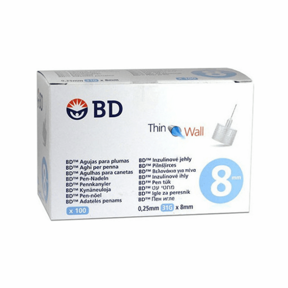 BD Thin Wall Agulhas 8 MM 8 MM N.D. Caixa 100